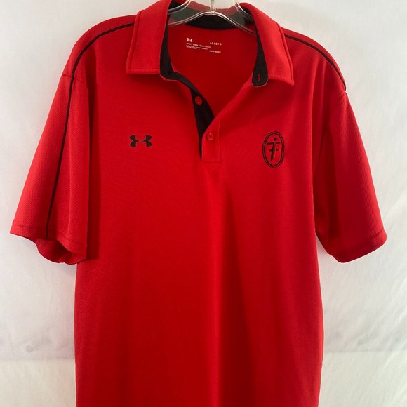 Under Armour Polo Golf Shirt Red Heatgear Short Sleeve EUC Men's Large - Picture 6 of 14